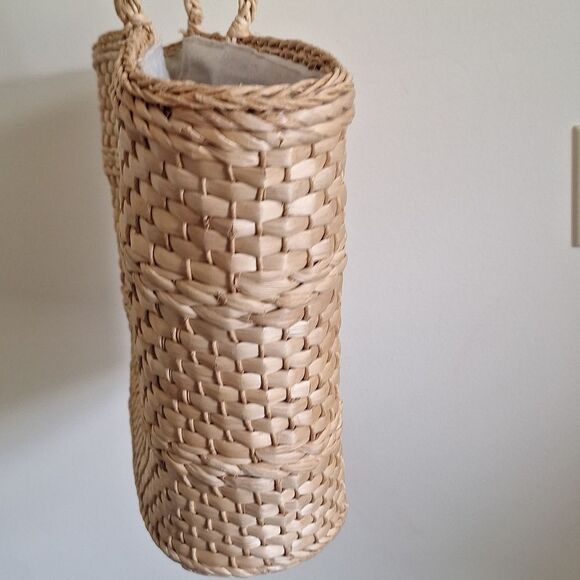 Vintage Woven Straw Tote Beige Wicker Market Shoulder Bag Lined - Picture 3 of 13